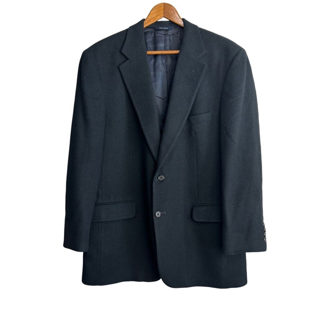 Brooks Brothers Sport Coat Mens 42R Solid Black Camel Hair Blazer Two Button